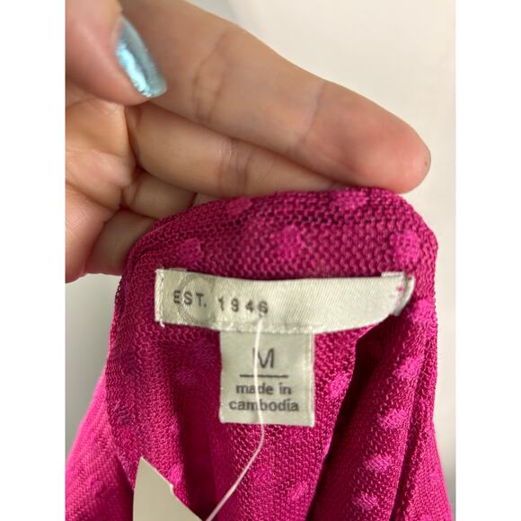 Hot Pink Sheer Dotted Top with Ruffled Sleeves - Picture 3 of 4